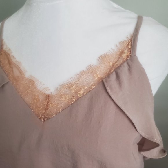 Strappy Lace Trim Blush Camisole Dress Racer Back Light Fairy Feminine SMALL - Picture 5 of 9